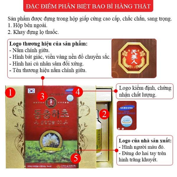 Đặc điểm mặt trước của bao bì sản phẩm đông trùng hạ thảo viên nang Bi-O