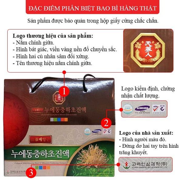 Đặc điểm trên hộp tinh chất đông trùng hạ thảo Hàn Quốc